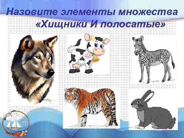 Назовите элементы множества «Хищники И полосатые» 