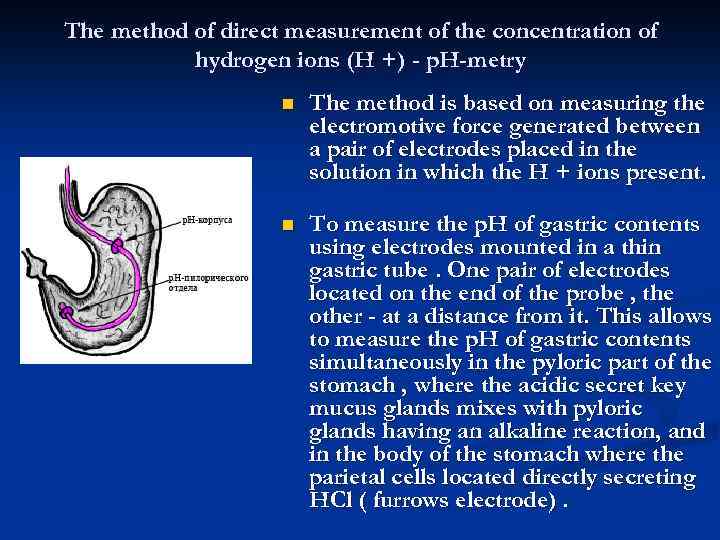 The method of direct measurement of the concentration of hydrogen ions (H +) -