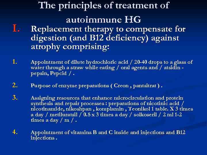 The principles of treatment of autoimmune HG I. Replacement therapy to compensate for digestion