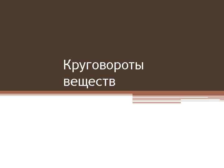 Круговороты веществ 