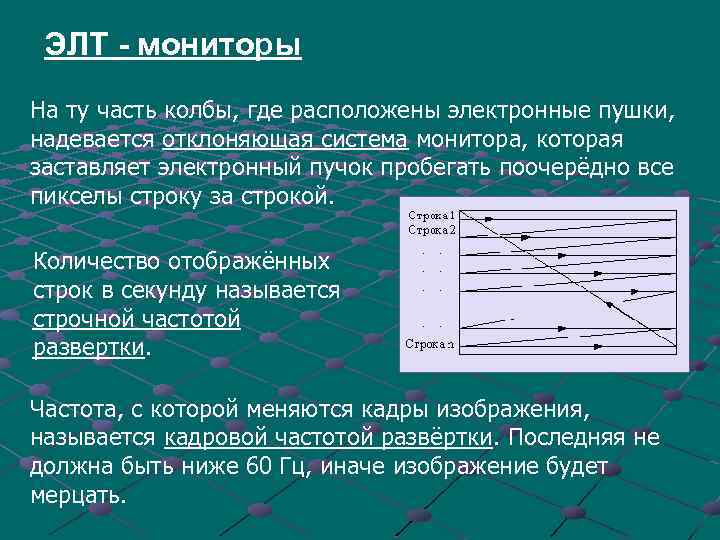 ЭЛТ - мониторы На ту часть колбы, где расположены электронные пушки, надевается отклоняющая система