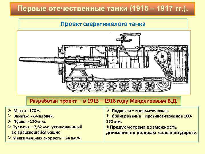 Первые отечественные танки (1915 – 1917 гг. ). Проект сверхтяжелого танка Разработан проект –