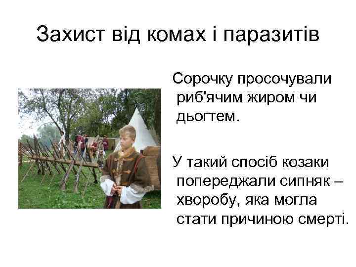 Захист від комах і паразитів Сорочку просочували риб'ячим жиром чи дьогтем. У такий спосіб