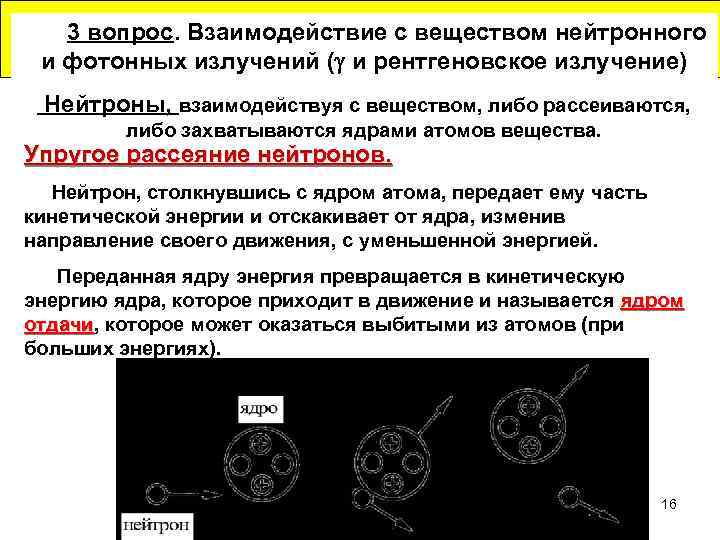  3 вопрос. Взаимодействие с веществом нейтронного и фотонных излучений ( и рентгеновское излучение)
