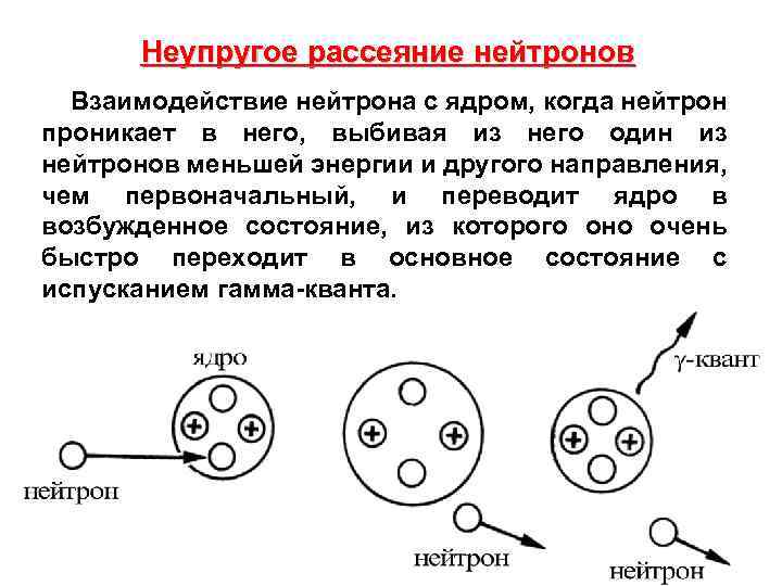 Неупругое рассеяние нейтронов Взаимодействие нейтрона с ядром, когда нейтрон проникает в него, выбивая из