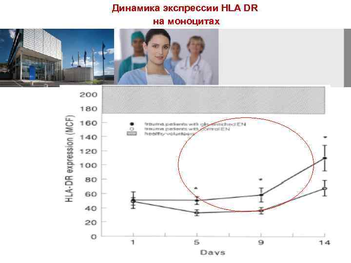 Динамика экспрессии HLA DR на моноцитах 