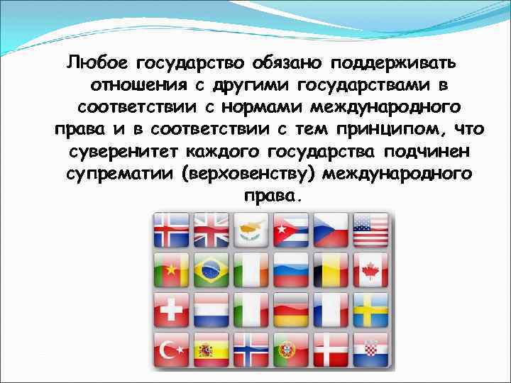 Любое государство обязано поддерживать отношения с другими государствами в соответствии с нормами международного права