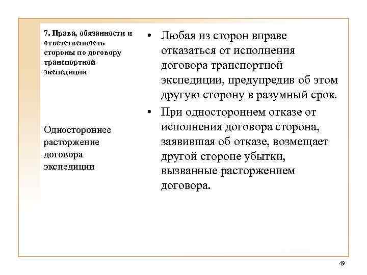 7. Права, обязанности и ответственность стороны по договору транспортной экспедиции Одностороннее расторжение договора экспедиции