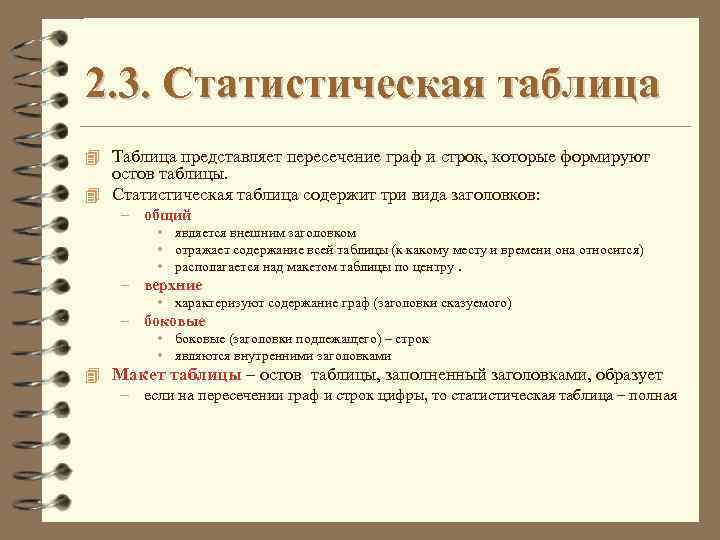 2. 3. Статистическая таблица 4 Таблица представляет пересечение граф и строк, которые формируют остов