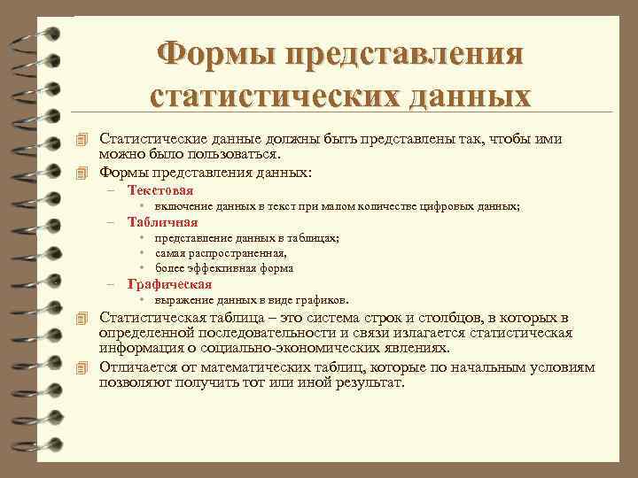 Формы представления статистических данных 4 Статистические данные должны быть представлены так, чтобы ими можно