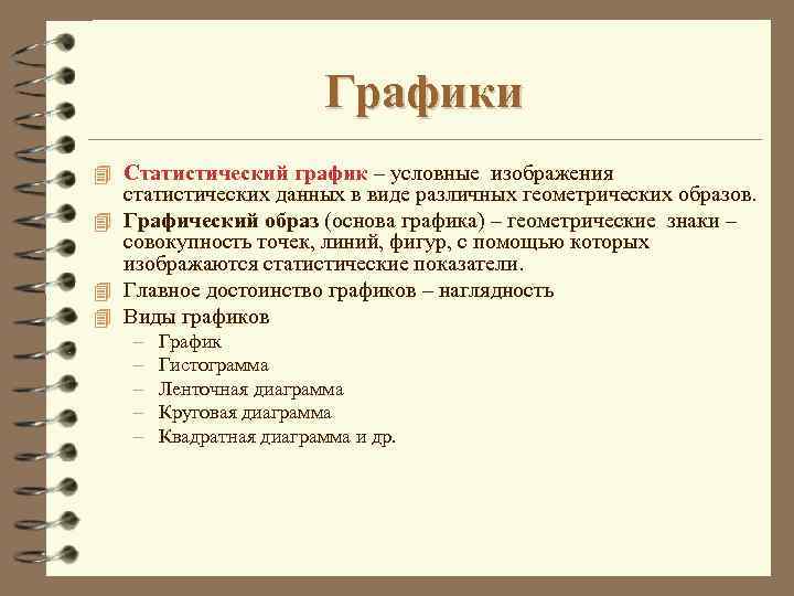 Графики 4 Статистический график – условные изображения статистических данных в виде различных геометрических образов.