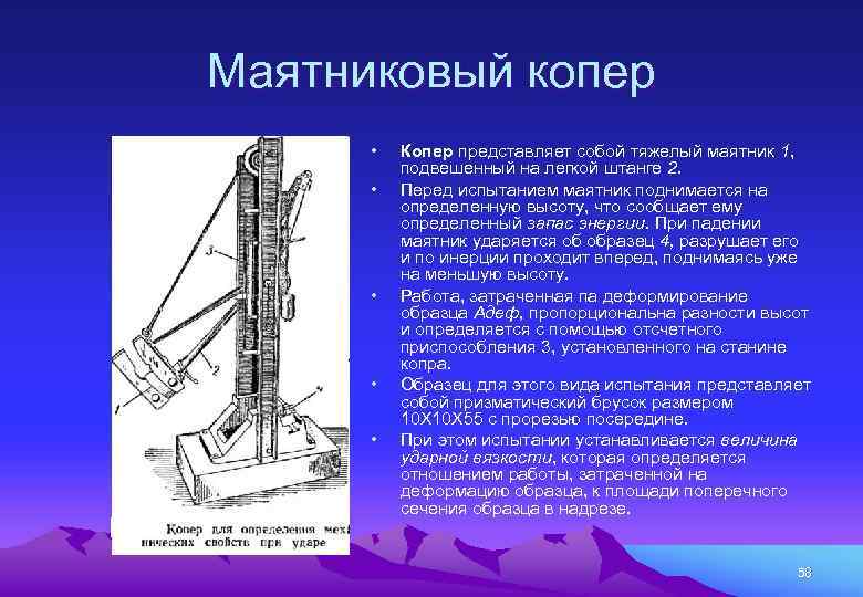 Маятниковый копер • • • Копер представляет собой тяжелый маятник 1, подвешенный на легкой