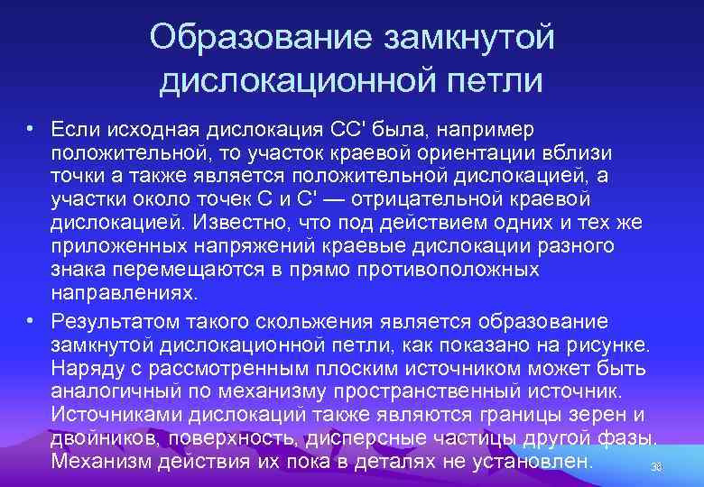 Образование замкнутой дислокационной петли • Если исходная дислокация СС' была, например положительной, то участок