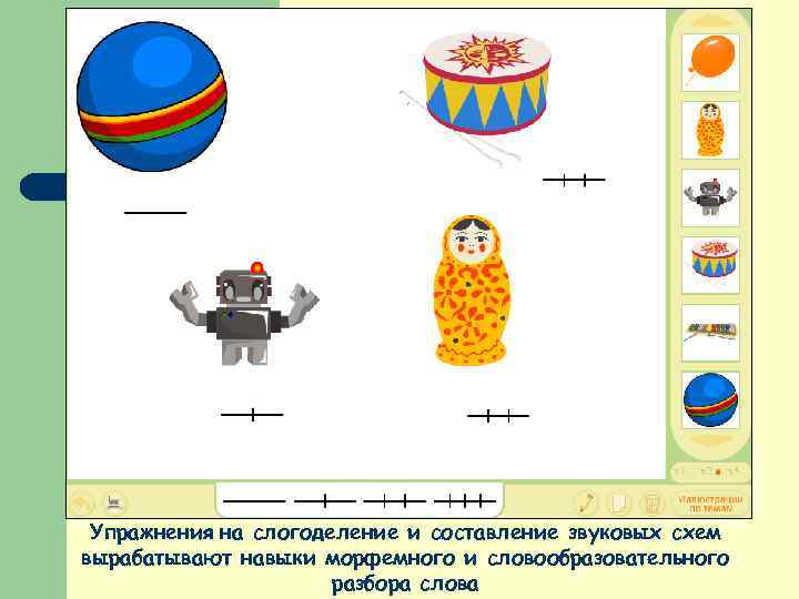 Упражнения на слогоделение и составление звуковых схем вырабатывают навыки морфемного и словообразовательного разбора слова