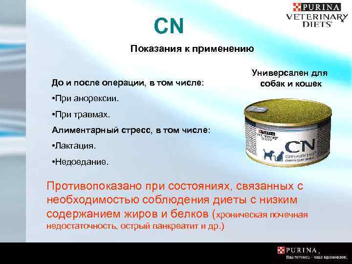 CN Показания к применению До и после операции, в том числе: Универсален для собак