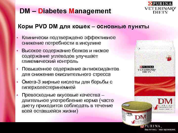 DM – Diabetes Management Корм PVD DM для кошек – основные пункты ▪ Клинически