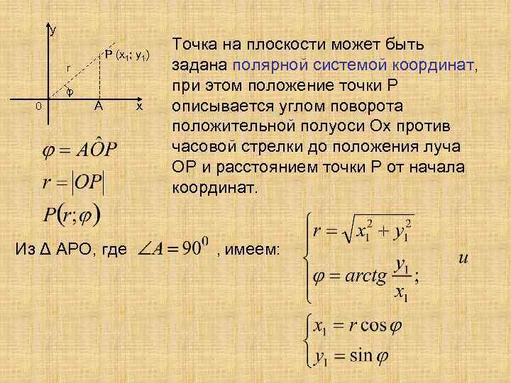 у Р (х1; у1) r φ 0 А Из Δ АРО, где х Точка