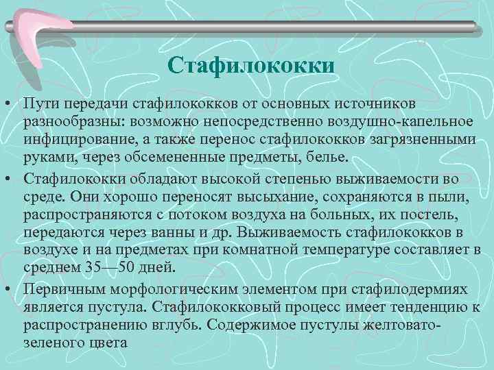 Стафилококки • Пути передачи стафилококков от основных источников разнообразны: возможно непосредственно воздушно капельное инфицирование,