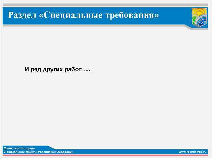 Раздел «Специальные требования» И ряд других работ …. 
