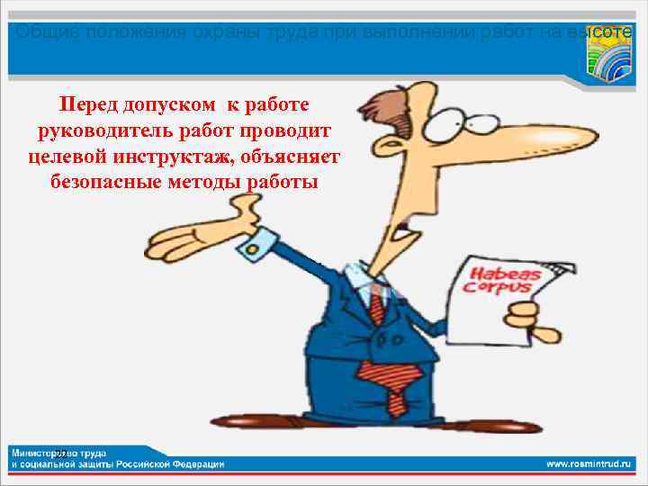 Общие положения охраны труда при выполнении работ на высоте Перед допуском к работе руководитель