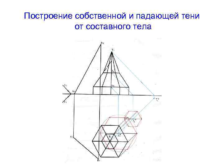 Построение собственной и падающей тени от составного тела 