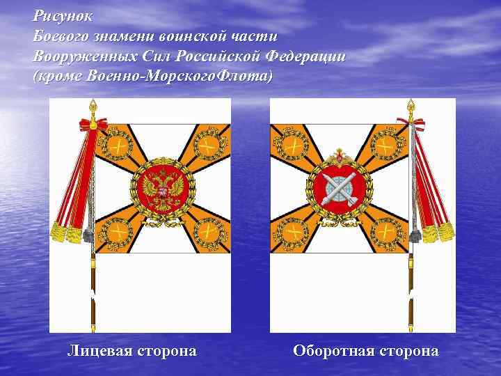 Рисунок Боевого знамени воинской части Вооруженных Сил Российской Федерации (кроме Военно-Морского. Флота) Лицевая сторона