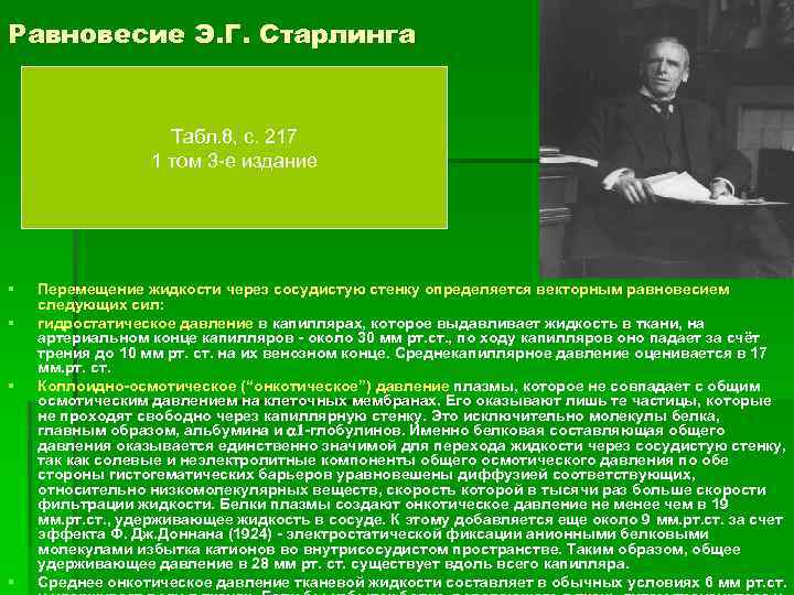Равновесие Э. Г. Старлинга Табл. 8, с. 217 1 том 3 -е издание §