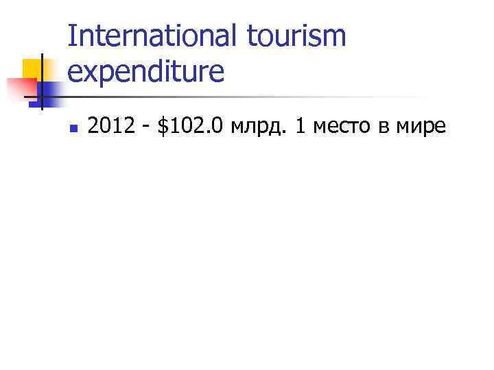 International tourism expenditure n 2012 - $102. 0 млрд. 1 место в мире 