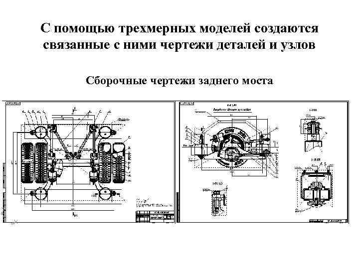С помощью трехмерных моделей создаются связанные с ними чертежи деталей и узлов Сборочные чертежи