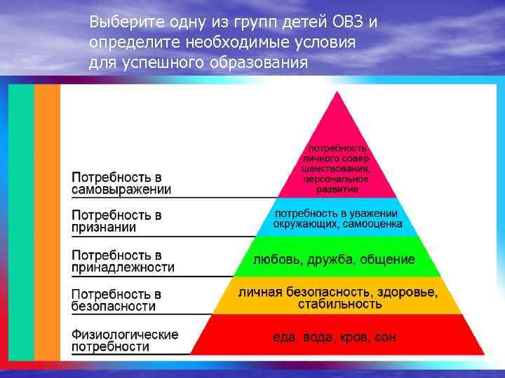 Выберите одну из групп детей ОВЗ и определите необходимые условия для успешного образования 