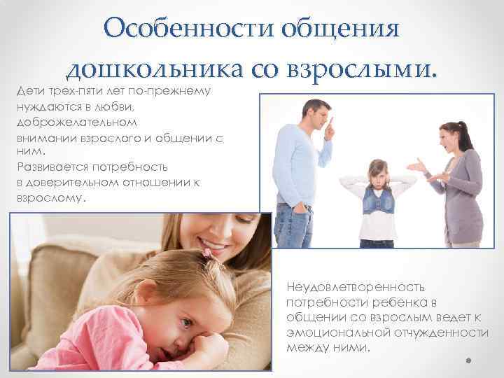 Особенности общения дошкольника со взрослыми. Дети трех-пяти лет по-прежнему нуждаются в любви, доброжелательном внимании