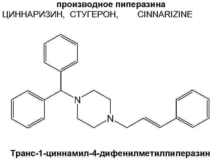 производное пиперазина ЦИННАРИЗИН, СТУГЕРОН, CINNARIZINE Транс-1 -циннамил-4 -дифенилметилпиперазин 