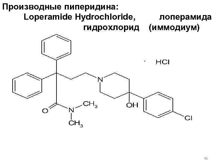 Производные пиперидина: Loperamide Hydrochloride, гидрохлорид лоперамида (иммодиум) 41 