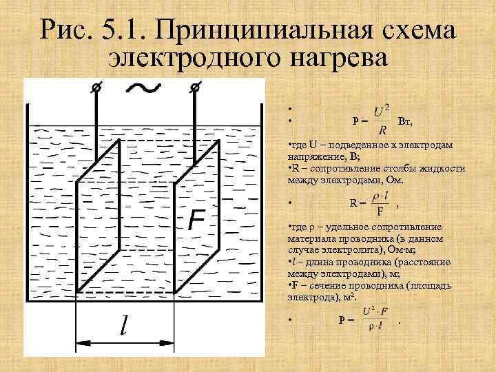 Рис. 5. 1. Принципиальная схема электродного нагрева • • P= Вт, • где U