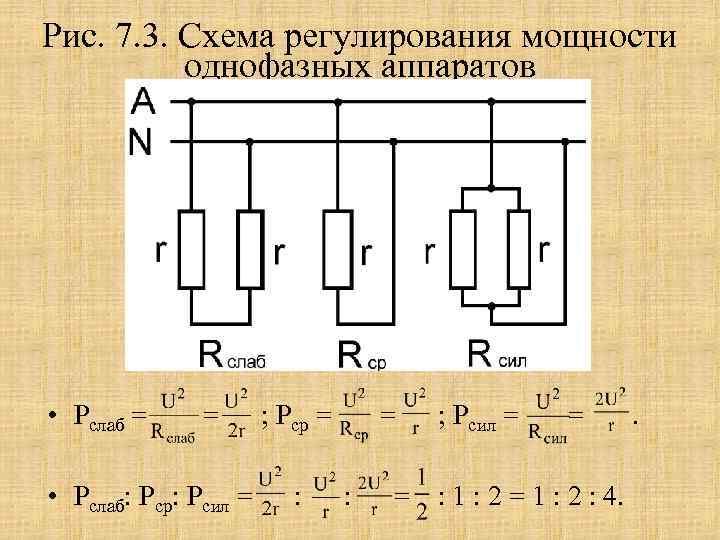 Рис. 7. 3. Схема регулирования мощности однофазных аппаратов • Pслаб = = • Pслаб: