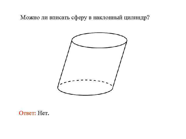 Можно ли вписать сферу в наклонный цилиндр? Ответ: Нет. 
