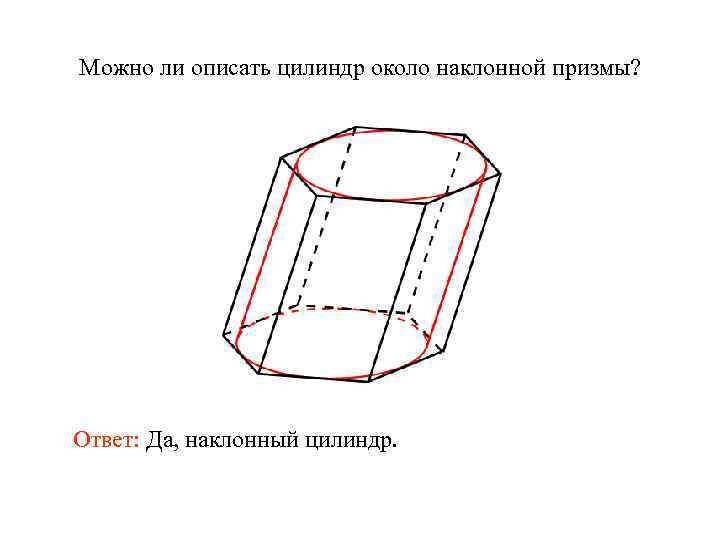 Можно ли описать цилиндр около наклонной призмы? Ответ: Да, наклонный цилиндр. 