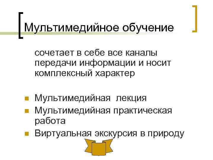 Мультимедийное обучение сочетает в себе все каналы передачи информации и носит комплексный характер n