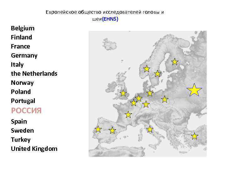 Европейское общество исследователей головы и шеи(EHNS) Belgium Finland France Germany Italy the Netherlands Norway