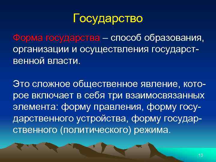 Государство Форма государства – способ образования, организации и осуществления государственной власти. Это сложное общественное