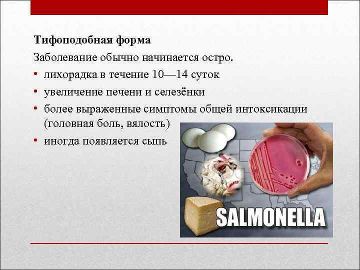 Тифоподобная форма Заболевание обычно начинается остро. • лихорадка в течение 10— 14 суток •