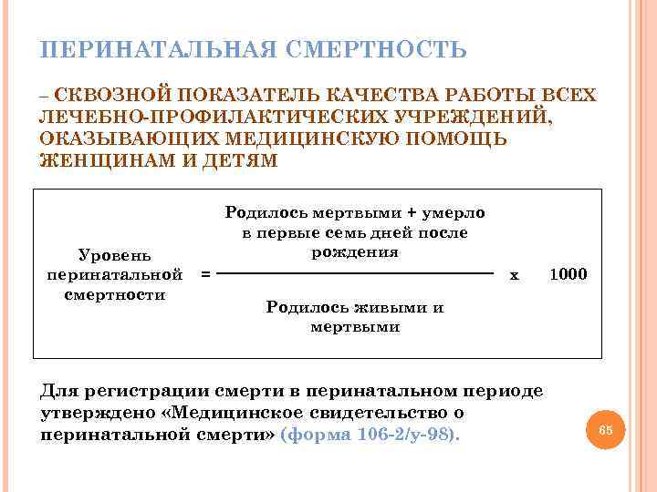 ПЕРИНАТАЛЬНАЯ СМЕРТНОСТЬ – СКВОЗНОЙ ПОКАЗАТЕЛЬ КАЧЕСТВА РАБОТЫ ВСЕХ ЛЕЧЕБНО-ПРОФИЛАКТИЧЕСКИХ УЧРЕЖДЕНИЙ, ОКАЗЫВАЮЩИХ МЕДИЦИНСКУЮ ПОМОЩЬ ЖЕНЩИНАМ