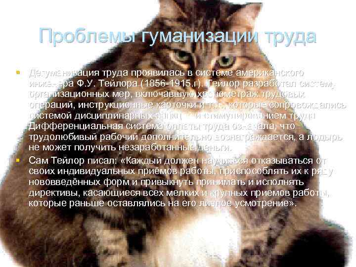 Проблемы гуманизации труда § Дегуманизация труда проявилась в системе американского инженера Ф. У. Тейлора