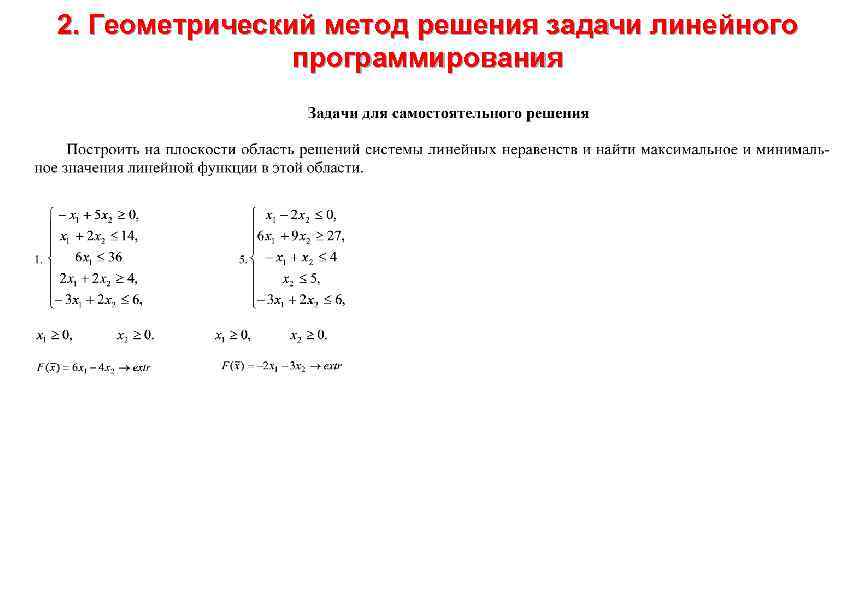 2. Геометрический метод решения задачи линейного , где t є [0; 1] – параметр.
