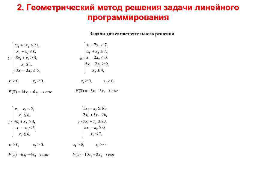 2. Геометрический метод решения задачи линейного , где t є [0; 1] – параметр.