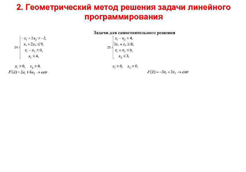 2. Геометрический метод решения задачи линейного , где t є [0; 1] – параметр.