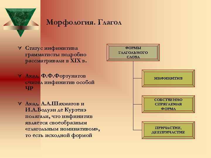 Морфология. Глагол Ú Статус инфинитива грамматисты подробно рассматривали в XIX в. Ú Акад. Ф.