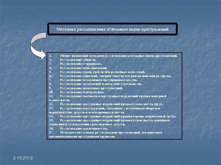 Методика расследования отдельных видов преступлений 1. Общие положения методики расследования отдельных видов преступлений. 2.
