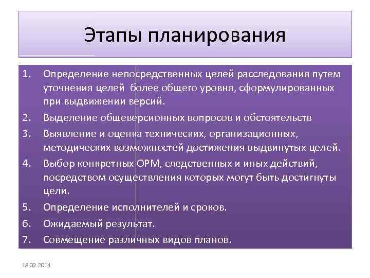 Понятие и принципы планирования расследования виды и формы планов