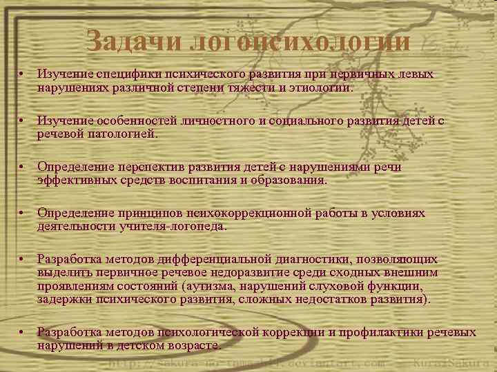 Задачи логопсихологии • Изучение специфики психического развития при первичных левых нарушениях различной степени тяжести
